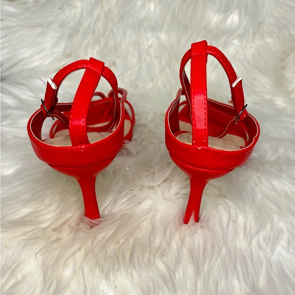 💗 VALENTINES 💗 Red Strappy Ankle Wrap Women’s Stiletto Heels Sz 8 - Picture 7 of 8